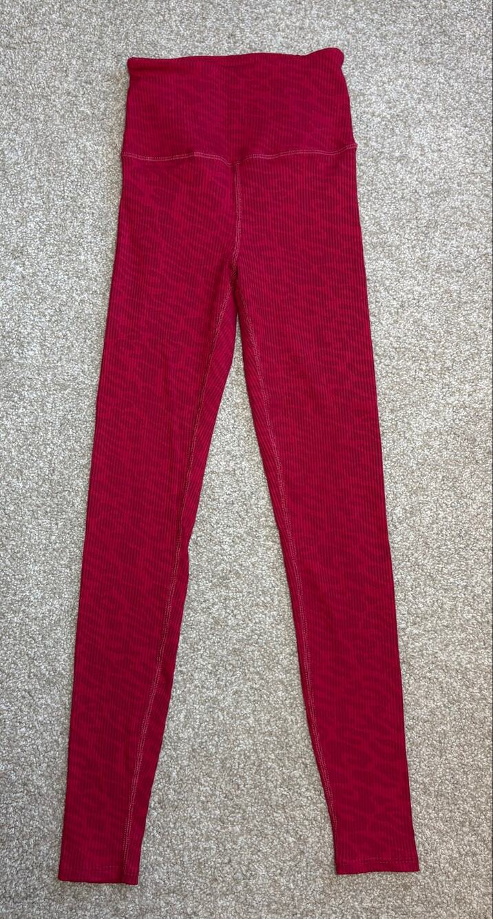 Carbon38 Ribbed High Rise 7/8 Leggings Heathered Red Merlot Print XS